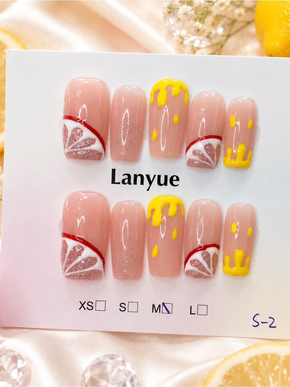 Pink Lemon Drip Press-On Nails